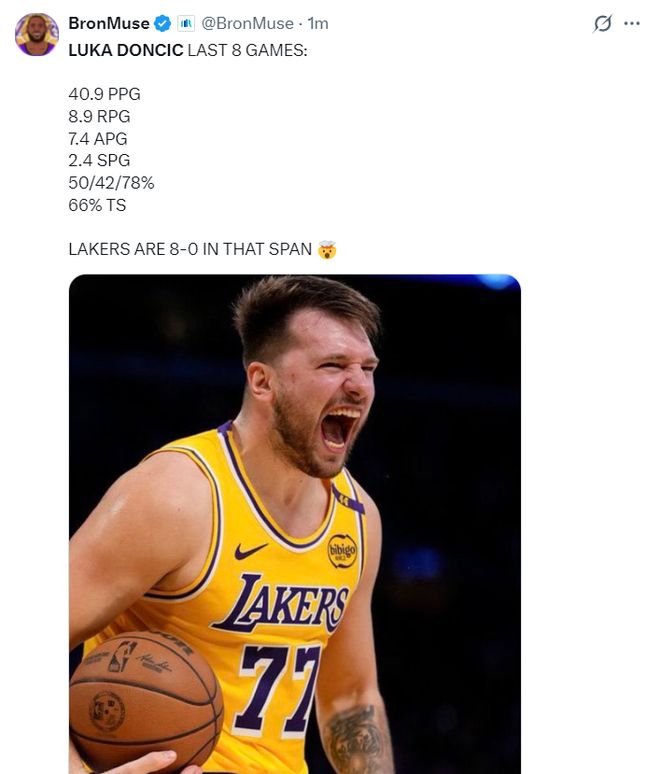 东契奇狂砍60分助湖人逆转热火 八连胜领跑西部